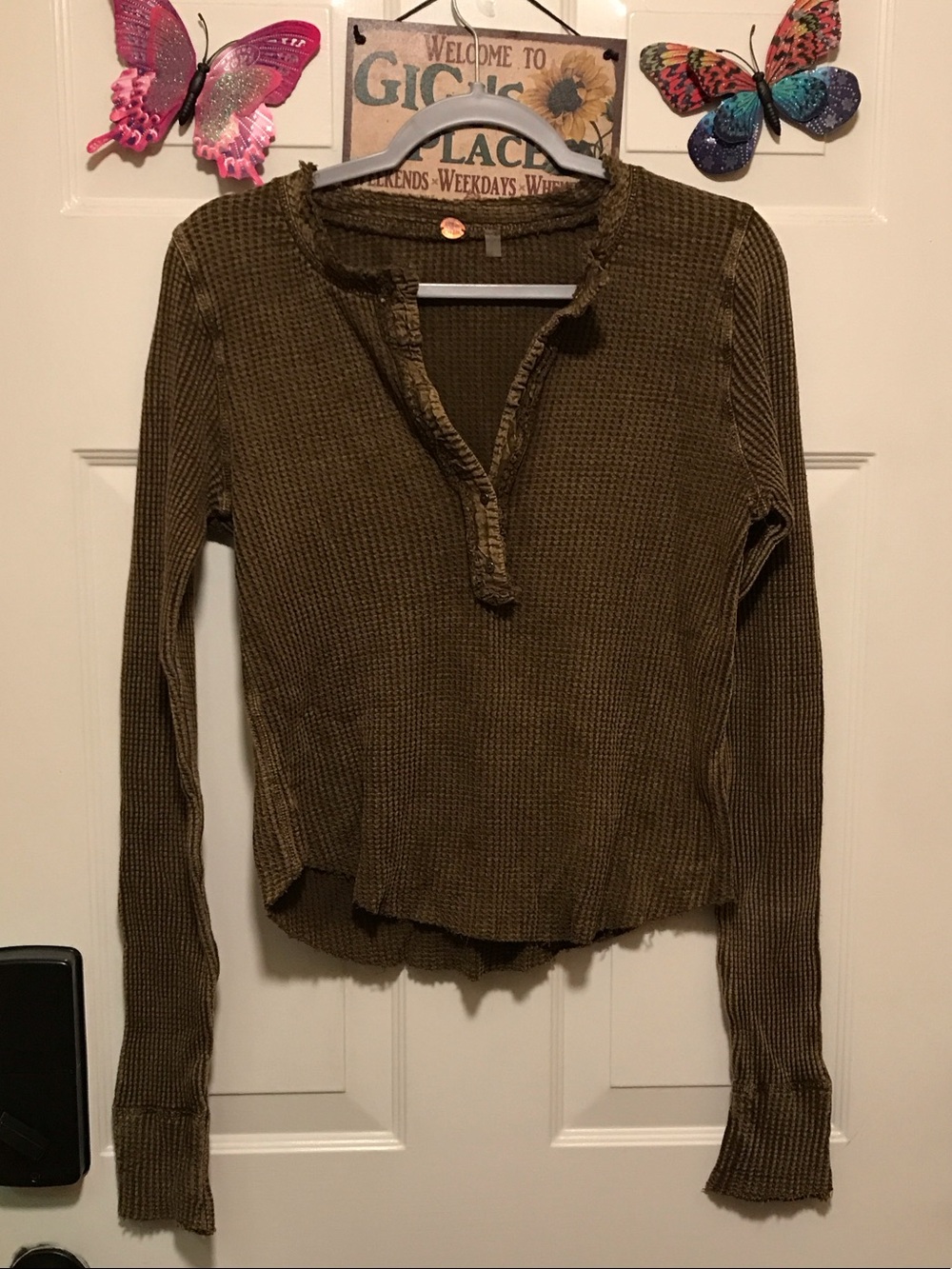 Free People One Women’s Dark Brown Waffle Knit Long Sleeve Top - XL